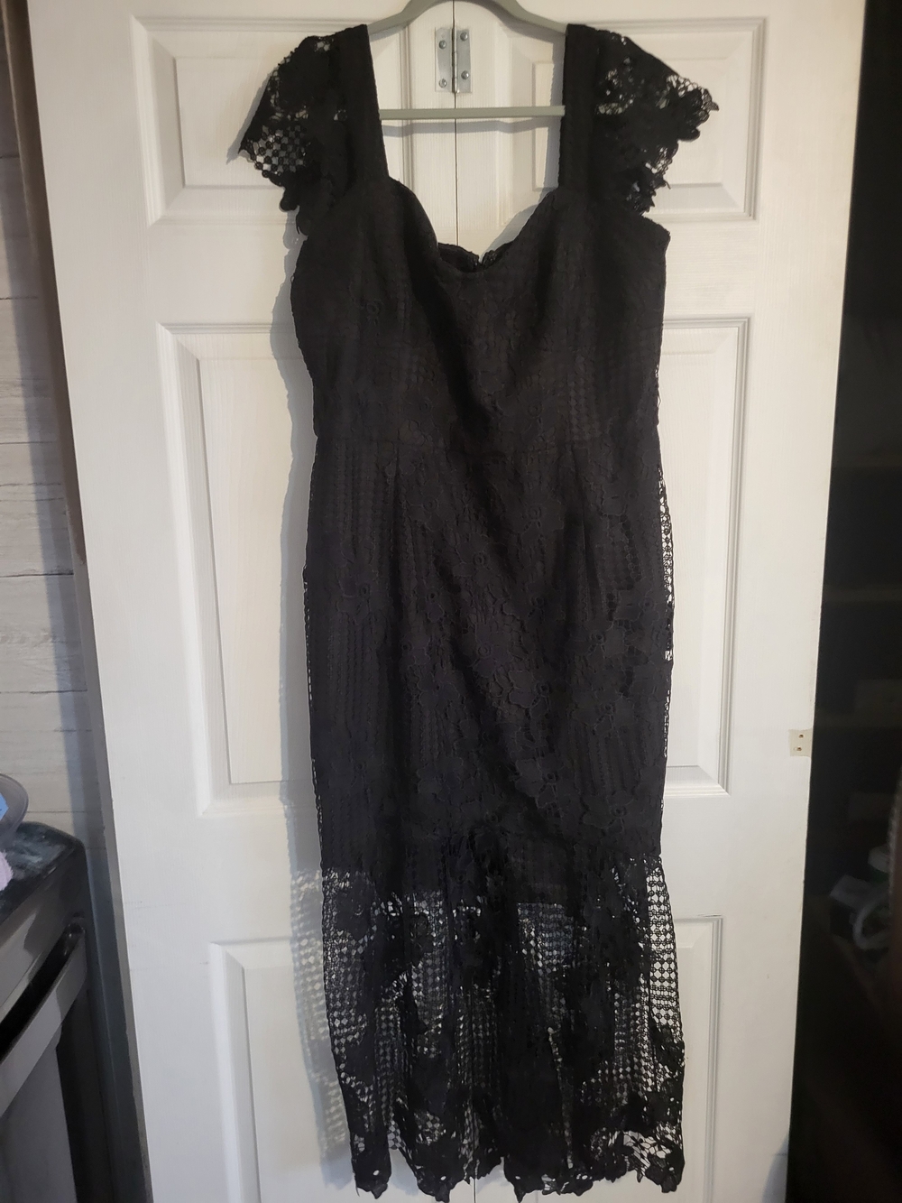 City Chic Black Lace Maxi Dress with Cap Sleeves